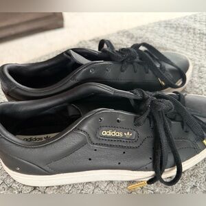 Adidas Black Leather Sneakers with Gold Details